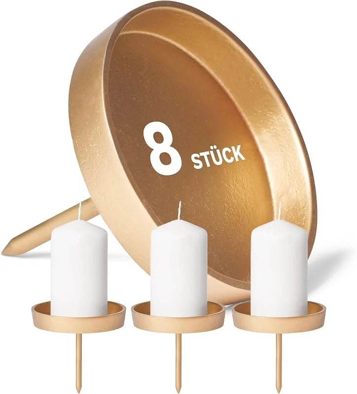 Besuche den Novaliv-Store Novaliv 8X Kerzentülle ohne Dorn 10cm Gold Aluminium Kerzenhalter Metall rund Kerzenpick Weihnachtsdekoration Kerzenständer Kerzenteller zur Dekoration Adventskranzdekor Stecken — Kerzenlicht Abendessen
