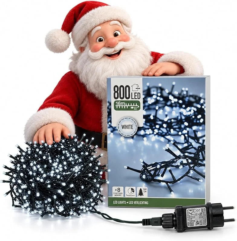 Marke: INtrenDU Lichterkette außen kaltweiß 800 LED 16 m mit Timer für Weihnachtsbaum — Weihnachtsbeleuchtung