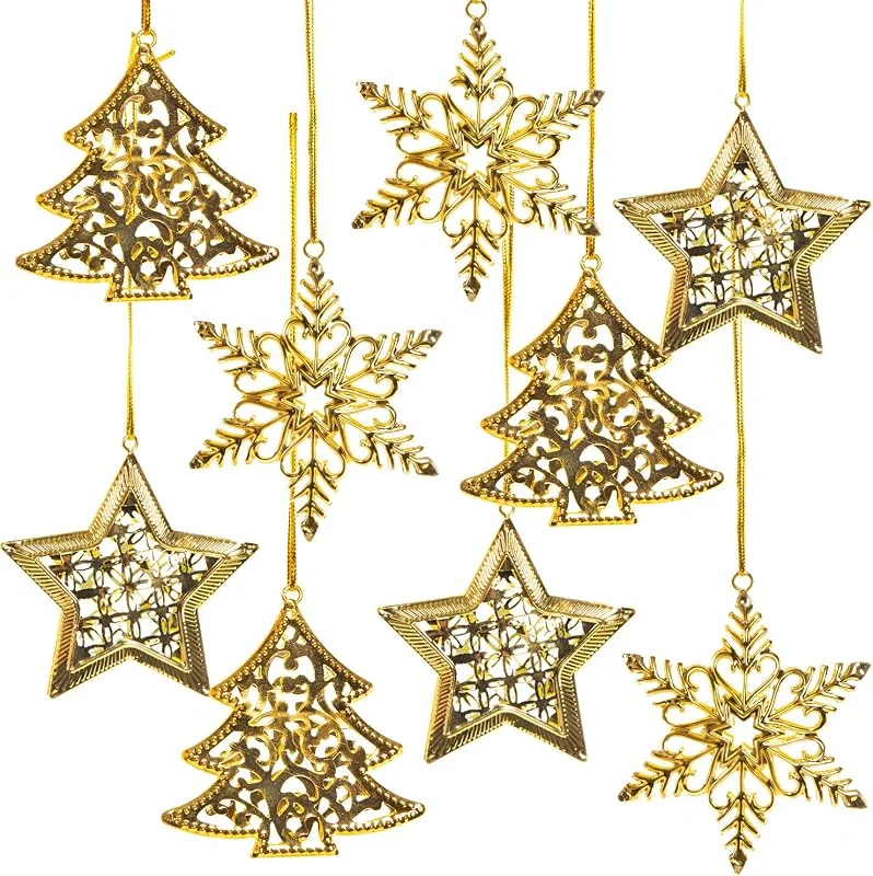 Besuche den Logbuch-Verlag-Store Weihnachtsanhänger Gold 9 Stück – Sterne, Schneeflocken & Tannenbäume aus Metall 6-8 cm – Baumschmuck, Geschenkdeko, Flaschenanhänger – Logbuch-Verlag — Weihnachtsdeko