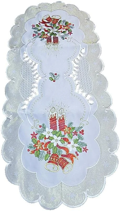 Marke: Westernlifestyle Tischläufer Tischdecke Mitteldecke Tischband Weihnachtsdecke Weihnachten gestickt Kerzen Glocken Creme Gold (40 x 90 cm) — Küche & Haushalt