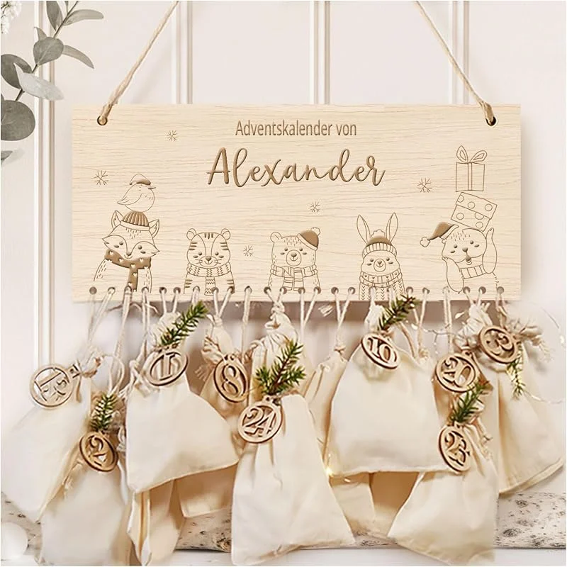 Besuche den Little Deco-Store Little-Deco Personalisierter Adventskalender für Mädchen & Jungen, DIY Weihnachtskalender, 24 Geschenktüten & Holzzahlen, Wiederverwendbarer Adventskalender zum Selber Befüllen XHL1187 — Advent und Tisch