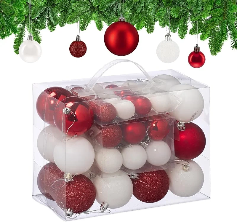 Besuche den Relaxdays-Store Relaxdays Weihnachtskugeln Set, Weihnachtsdeko, matt, glänzend, glitzernd, Christbaumkugel ∅ 3, 4 & 6 cm, weiß, rot