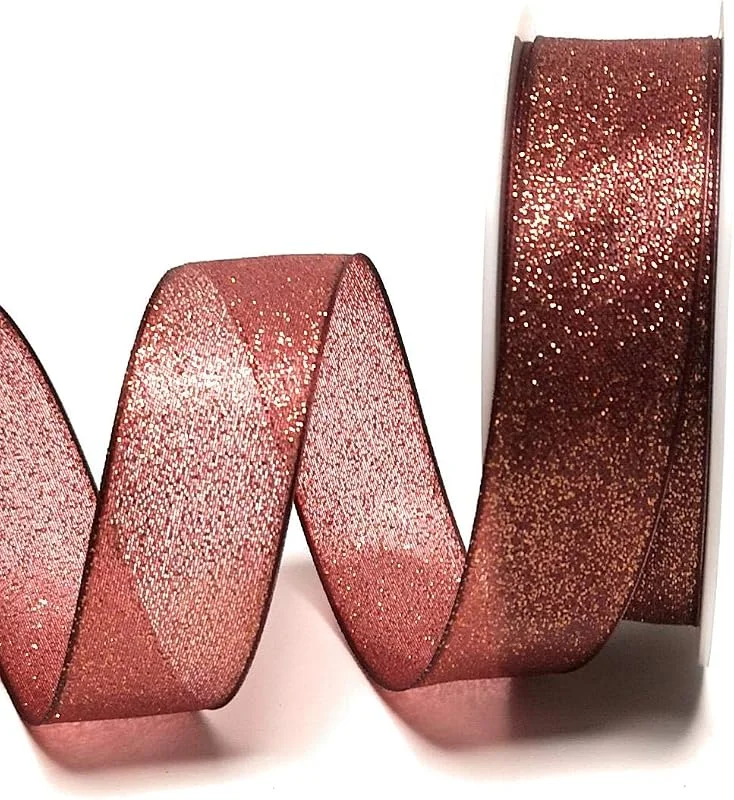 Marke: s.dekoda Schleifenband 20m x 25mm Weinrot Organza Flitter Glitter Glitzer Dekoband Geschenkband [D1205] — Geschenkverpackung