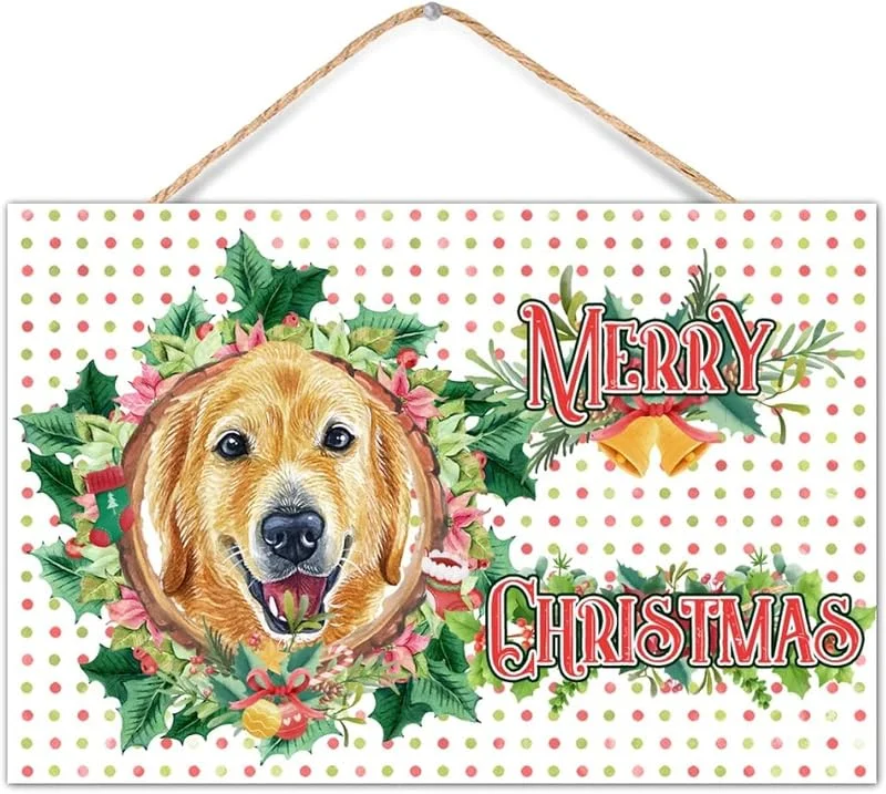 Marke: NABRAND Tierdruck Weihnachtskranz Holzschild Weihnachten Urlaub Tier Hund Holzschilder Bauernhaus Rustikale Holz Wanddekoration Schilder für Waschküche Badezimmer Haus Einweihungsgeschenke 30x20cm — Weihnachtsdeko