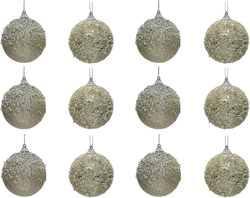 Marke: Decoris Decoris Weihnachtskugeln Kunststoff 8cm x 12 Stück bruchsicher mit Kristallen Glitzer Christbaumkugeln Perle — Weihnachtsdeko