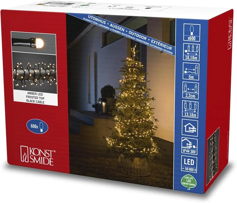Besuche den Konstsmide-Store Konstsmide Micro LED Compactlights, 600 bernsteinfarbene Dioden, Außentrafo, schwarzes Kabel - 3868-830, 3868-830EE, 600 LEDs — Weihnachtsbeleuchtung