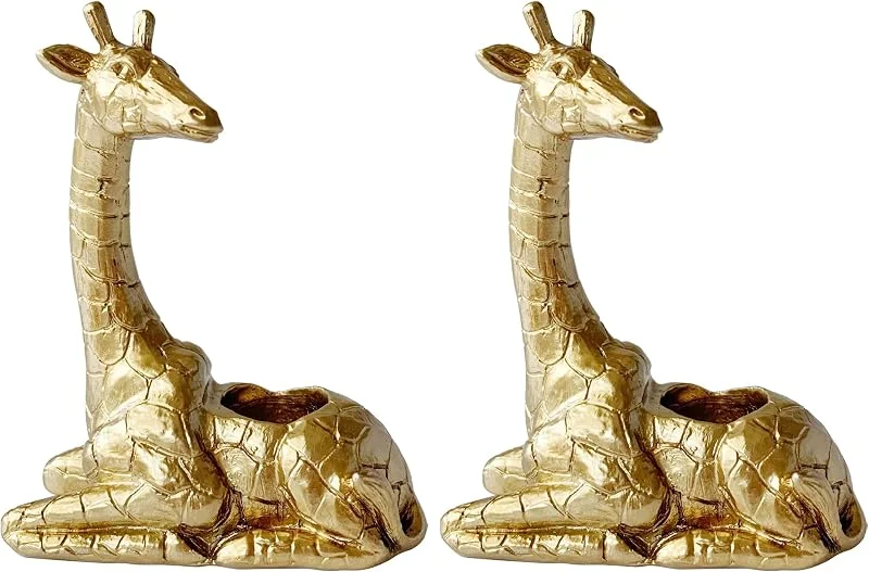 Marke: Pewery Goldene Giraffen-Teelichthalter und Kerzenhalter, 2 Stück, dekorative Kerzenständer, handgefertigt, Heimdekor-Akzent — Kerzenlicht Abendessen
