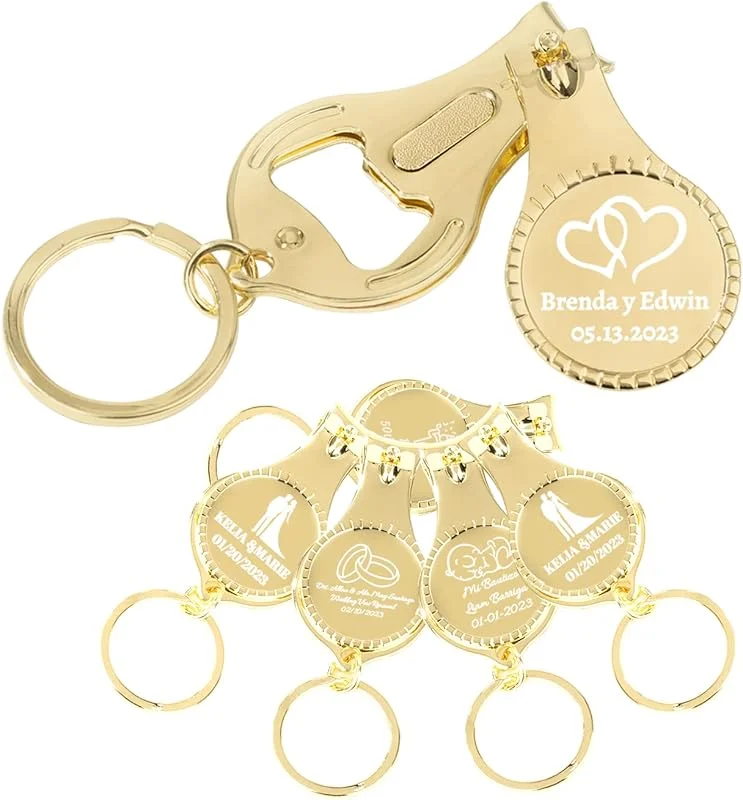 Marke: Matchore Party Personalisierbarer goldfarbener Flaschenöffner, Nagelknipser, Schlüsselanhänger, vielseitig und langlebig, privat, personalisierbar, Gastgeschenke, Hochzeit, Brauerei, Weihnachten, Logo graviert, 50 — Wein und Festtafel