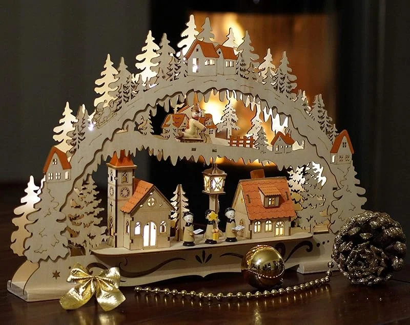 Besuche den Wichtelstube-Kollektion-Store Wichtelstube-Kollektion LED Schwibbogen Kurrende Echtholz mit Timer 44 cm — Weihnachtsdeko