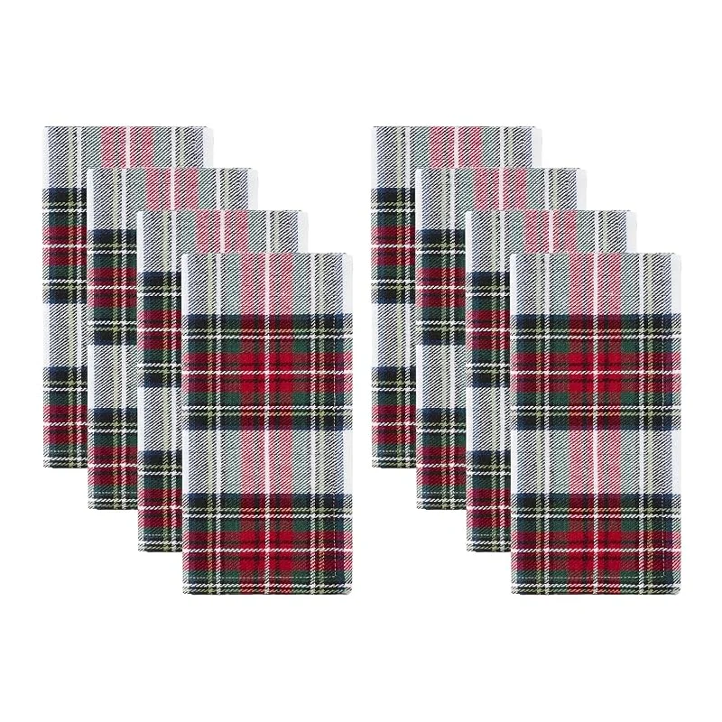 ThreadmadeFormat:Haushaltswaren Elrene Home Fashions Klassische Weihnachtsservietten, kariert, Baumwolle, Tischdekoration, 43, 2 x 43, 2 cm, 8 Stück — Küche & Haushalt