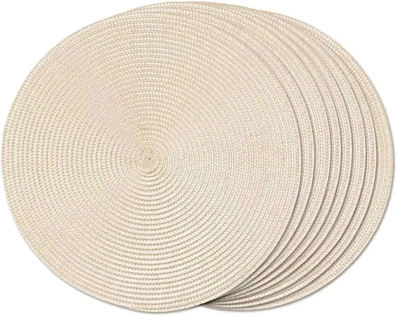 Marke: FunWheat FunWheat Runde geflochtene Tischsets für den Esstisch, gewebt, waschbar, rutschfest, 38, 1 cm, Elfenbein, 8 Stück — Küche & Haushalt