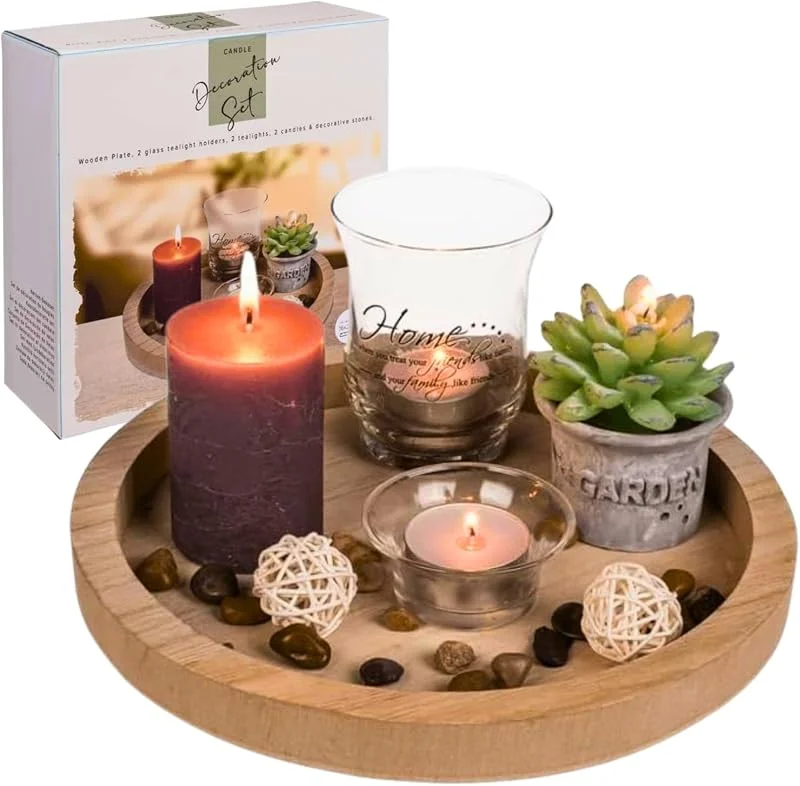 Besuche den Seaside No.64-Store Runder Dekoteller aus Holz mit Dekomaterial – Naturgetreu – Ø 20 cm — Advent und Tisch