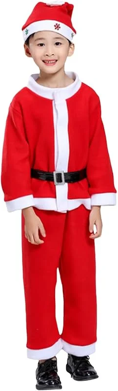 Marke: Generisch Generisch 4er Set Weihnachtsmann-Kostüm, Kinder Weihnachtsmann-Kostüm für Jungen, Weihnachtsmann-Kostüm mit Mütze, Gürtel, Weihnachtskostüm, für Kinder Weihnachtsmann Babykostüm — Weihnachtsmode
