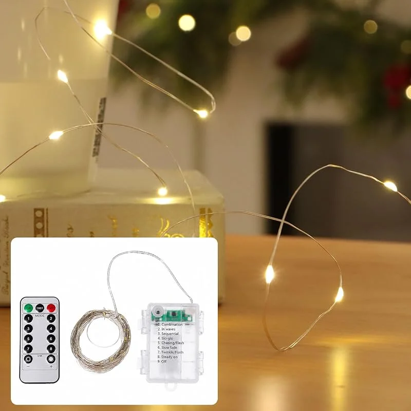 Besuche den shop'n smile ideoon-Store shop'n smile ideoon 2er-Set LED-Micro-Lichterkette 10m mit 100 warmweissen LEDs: Batteriebetrieben, inkl. Fernbedienung, 8 Leuchtmodi & Timer für gemütliche Dekoration — Weihnachtsbeleuchtung