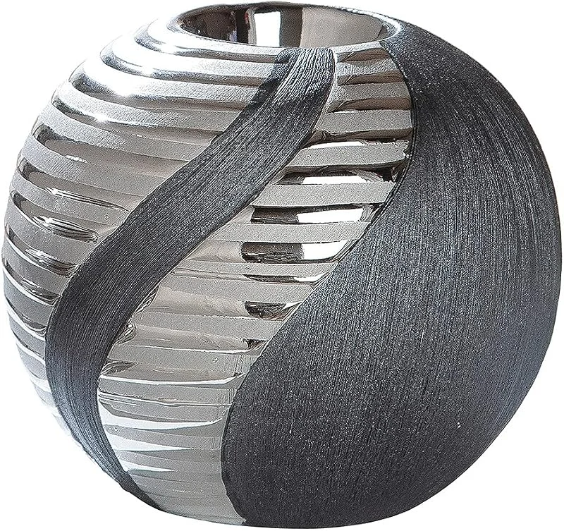 Marke: Dreamlight Moderner Teelichthalter Teelichtleuchte Windlicht aus Keramik Silber Anthrazit Durchmesser 10 cm — Advent und Tisch