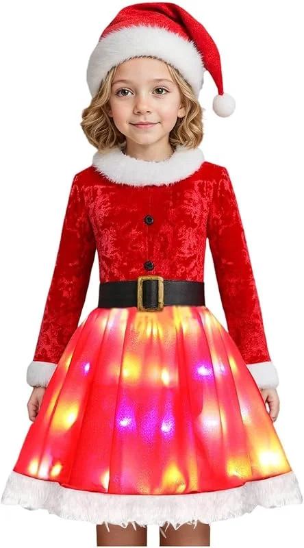 Marke: pvucpot pvucpot Kinder Weihnachtskleid Mädween – Langarm Prinzessin Kleid mit Santa Druck, Festliwees Tutu Party Outfit, Xmas Kostüm Mädween, Weihnachtsfrau Outfit, Nikolaus Gesweenk Geschenk — Weihnachtsmode