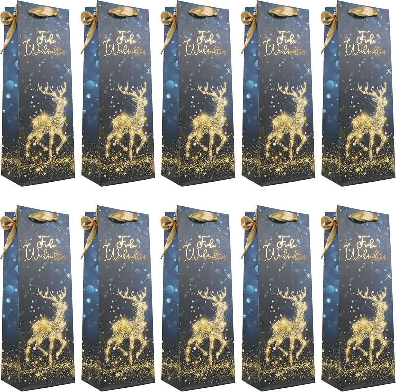 Besuche den Idena-Store Idena 30497-10 - Geschenktüten Frohe Weihnachten, 10 Stück, Geschenktaschen in der Größe 12 x 36 x 9 cm, Papiertüten in Schwarz und Gold — Geschenkverpackung