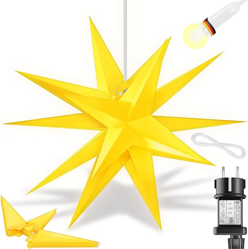Besuche den KESSER-Store KESSER® 60cm Leuchtstern 3D, LED Weihnachtsstern mit Timer für innen und außen, Adventsstern Beleuchtet hängend Gelb Stern + Warmweiß Licht — Weihnachtsdeko