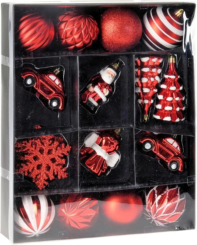 Besuche den Spetebo-Store Spetebo Weihnachtsbaumschmuck Set - 20 Teile - rot weiß aus Kunststoff - Christbaum Dekoration Kugeln Tannenbaum Schneeflocken Weihnachtsmann Engel — Weihnachtsdeko