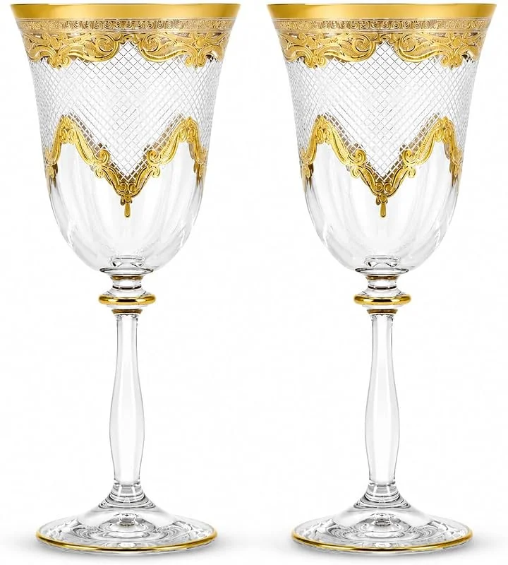 Marke: COMBI GLASS Weingläser, 2er weinglas set aus Kristallglas mit 24 Karat Goldrand, Handbemalt, Luxuriös Geschenk, 250ml, Kollektion Monaco — Wein und Festtafel