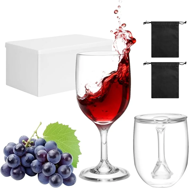 Besuche den VINATO-Store VINATO 2 Stück Weingläser Kunststoff to Go, 200ml Faltbares Camping Weingläser Plastik, mit Aufbewahrungsbox, Moderne Mehrweg Rotweingläser To Go, für Reisen Camping Outdoor Picknick — Wein und Festtafel