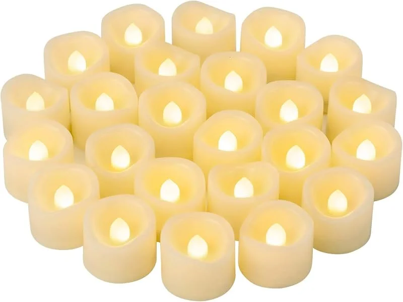 Besuche den CANDLE IDEA-Store 24 Stück 3 cm LED Teelichter Kerzen mit Batterie, Warmweiß Elektrische LED Flammenlos Votivkerzen, Flackernd Flamme LED Teelichter Kerzen für Outdoor Party Garten Halloween Weihnachten Hochzeits Deko — Kerzenlicht Abendessen