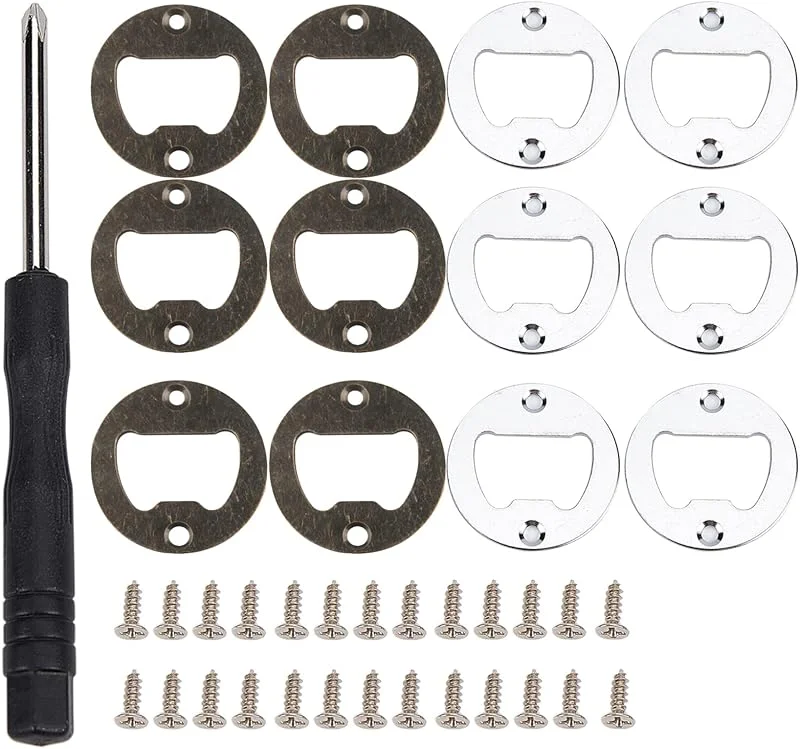 Besuche den NICENEEDED-Store NICENEEDED 16 Sets Flaschenöffner-Einsatz-Kits, Korkenziehereinsätze Aus Edelstahl Mit Schrauben Und Schraubendreher, Metall Runder DIY Bieröffner Fügt Hardware-Teile EIN (Silber, Bronze) — Wein und Festtafel