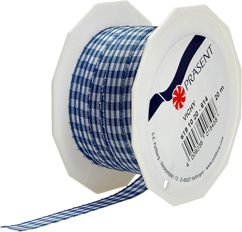 Besuche den PRÄSENT-Store PRÄSENT VICHY Geschenkband royalblau, weiß, 20 m Dekoband zum Verzieren & Basteln, 10 mm Breite, kariertes Band für bunte Dekos & Geschenkverpackungen, zu feierlichen Anlässen