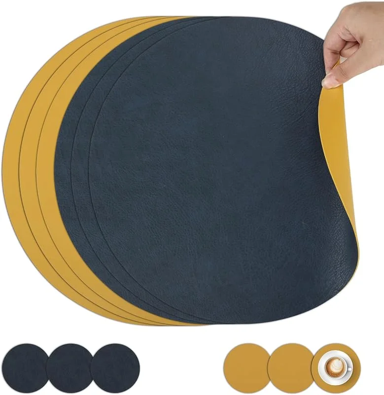 Besuche den comfoyar-Store comfoyar Tischsets und Untersetzer Pu Leder Rund Blau Gelb 6er Set — Küche & Haushalt