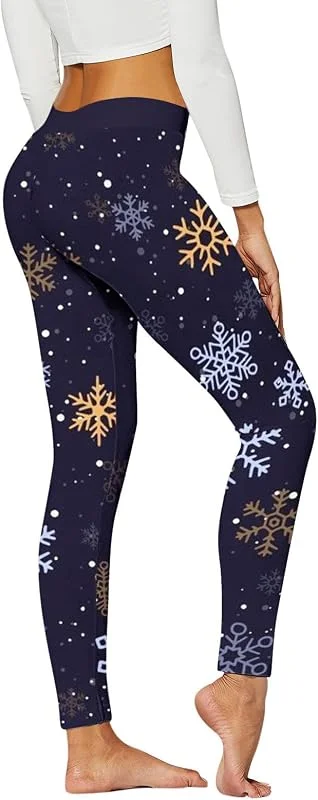 Marke: Generisch Generisch Damen Weihnachtsstrumpfhose mit Schneeflocken-Karomuster hohe Kompression Push-Up Sport-Leggings für Fitness Freizeit — Weihnachtsmode