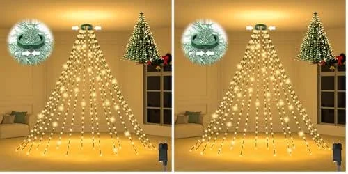 Marke: Isisyu 2 Stück Lichterkette Weihnachtsbaum, 3M 480er LED Christbaumbeleuchtung mit Ring, 8 Modi, Memory, Timer, 16 Girlanden Wasserdichte Tannenbaum Lichterkette Innen Außen für 200-350cm Baum — Weihnachtsbeleuchtung