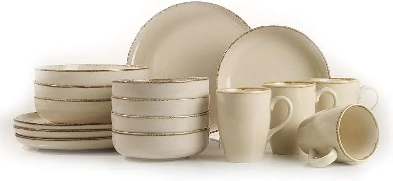 Marke: Hermia Concept Zimtfarbenes Speiseservice (16-teilig), 100% Porzellan, Enthält 4 Servierteller (24 cm), Teller (20 cm), Schüsseln (15 cm), Becher, Spülmaschinen- und mikrowellengeeignet — Advent und Tisch