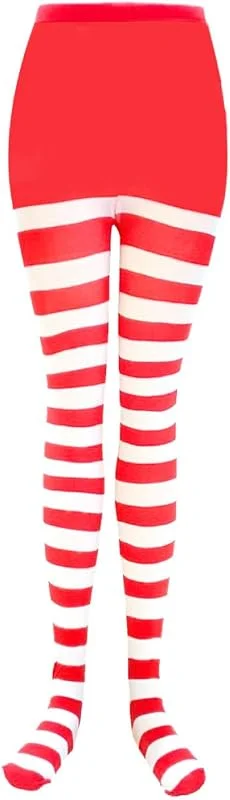 Marke: AKOOSY Strumpfhosen Für Damen Weihnachtliche Leggings In Voller Länge Oberschenkelstrumpfhosen Farbige Strumpfhosen Mit Festlichen Streifenmustern — Weihnachtsmode