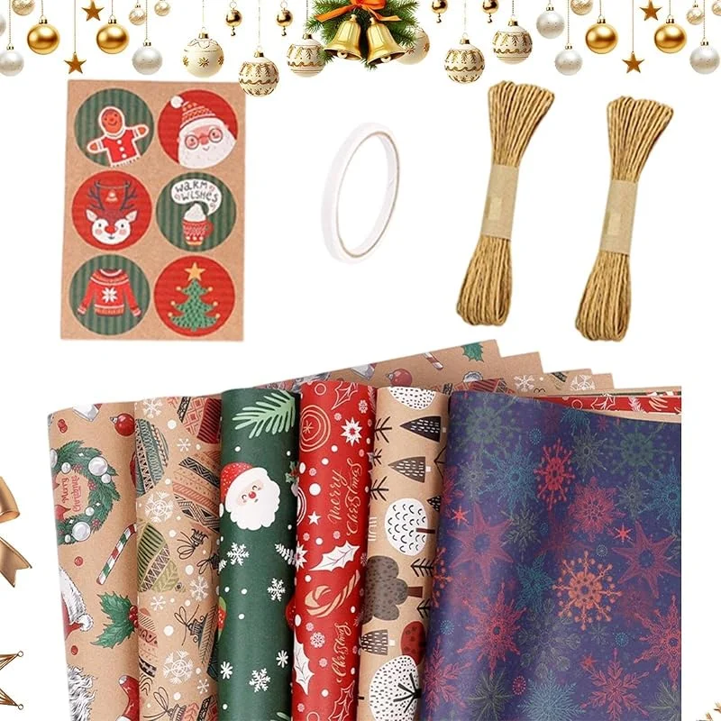 Marke: Generisch Weihnachts-Geschenkpapier, 6 Rollen, 50, 8 x 68, 6 cm, Weihnachtsmann und — Geschenkverpackung