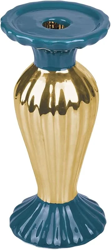 Marke: Villa d'Este Home Tivoli Villa d'Este Home Tivoli Kerzenständer Gold und Blaugrün aus Keramik h. 21 cm, Xmas — Kerzenlicht Abendessen