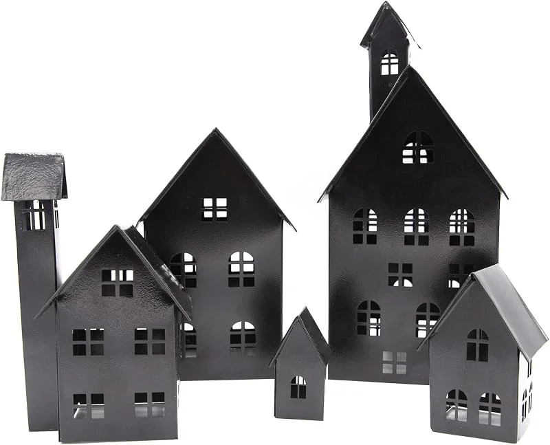Besuche den UNUS-Store UNUS Deko Häuser 5er Set, Lichthäuser aus Metall, in Schwarz, Herbstdeko — Weihnachtsdeko