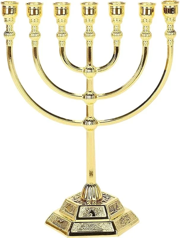 Marke: HiyyFloy Menora 7 Zweigen, Traditionelle Jüdische Menora, Kerzenhalter Für Den Jerusalemer Tempel, Traditioneller Jüdischer Kerzenhalter, Groß, Für Heimdekoration, Gebete Und Festliche Chanukka-feiern — Kerzenlicht Abendessen