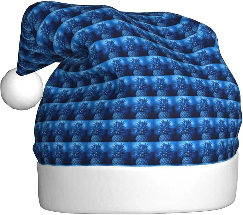 Marke: Tamiger Weihnachtsmützen mit blauem Ananas-Druck, saisonal festlich — Weihnachtsmode