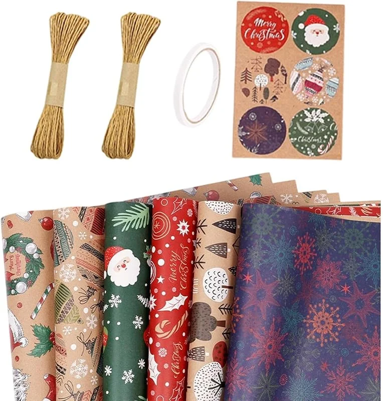 Marke: Jvjggag Weihnachtspapier, 6 Rollen, 50 x 70 cm, festlich, niedlich, lustig — Geschenkverpackung