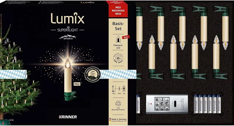 Besuche den Lumix-Store Lumix® SuperLight Bavaria Mini kabellose LED Christbaumkerzen Weihnachtsbaumkerzen 12er Basis-Set Elfenbein 9cm warmweiß inkl. Fernbedienung Made in Germany 77901 — Weihnachtsbeleuchtung