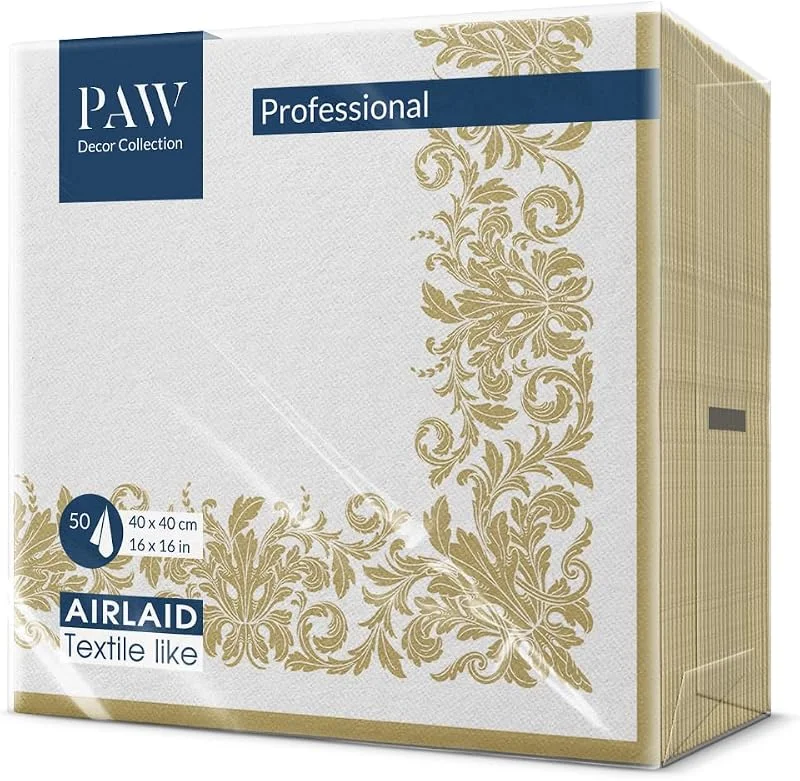 Besuche den PAW Decor Collection-Store PAW Stoffähnliche Servietten 40 x 40 cm, 50 Stück - Goldenes Ornament — Advent und Tisch