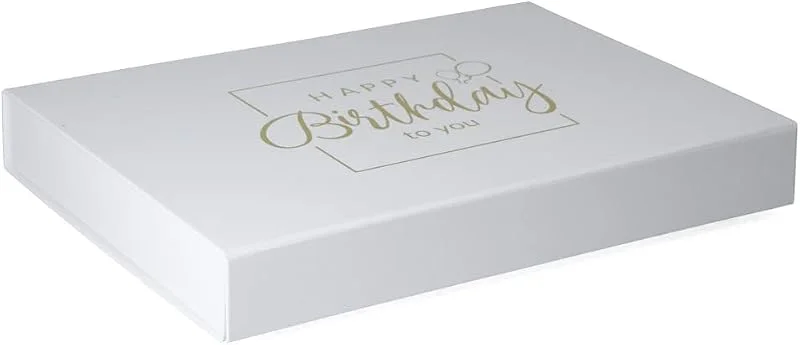 Besuche den ideas in boxes-Store ideas in boxes Premium Geschenkbox Geburtstag, Geschenkkarton, Magnetbox, Magnetfaltbox, Geschenkverpackung für Geburtstag mit Schriftzug, 31x22x4cm, Weiß mit Gold