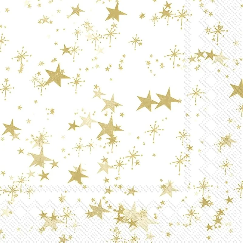 Marke: IHR 20 Servietten Sternenglanz gold auf weiß, Geburtstag, Hochzeit, Winter, Weihnachten, Silvester, Tischdeko, Decoupage, Serviettentechnik 33x33cm — Advent und Tisch