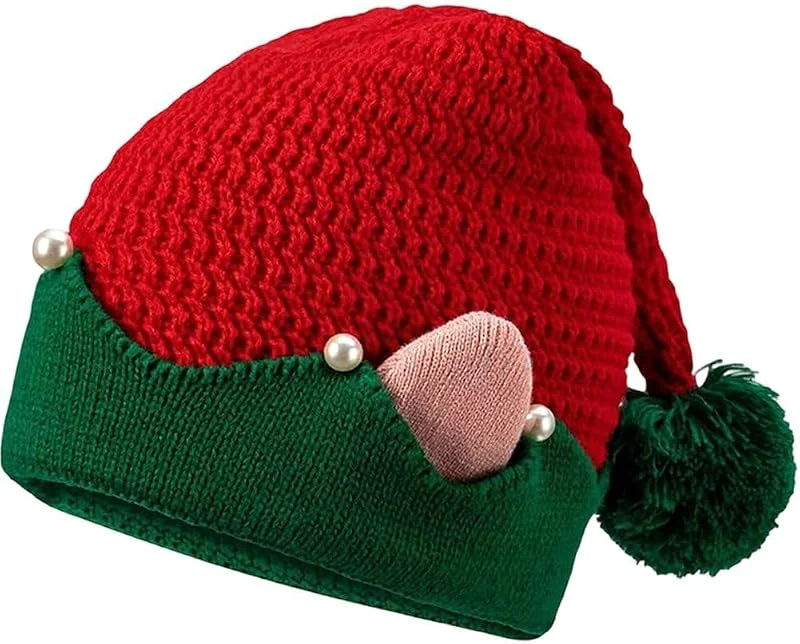 Marke: Zghhc Weihnachtsmütze Elfenmotiv, Perlen Und Bommel, Gestrickt, Für Erwachsene, Ideal Für Weihnachtsfeiern Und Winterpartys — Weihnachtsmode