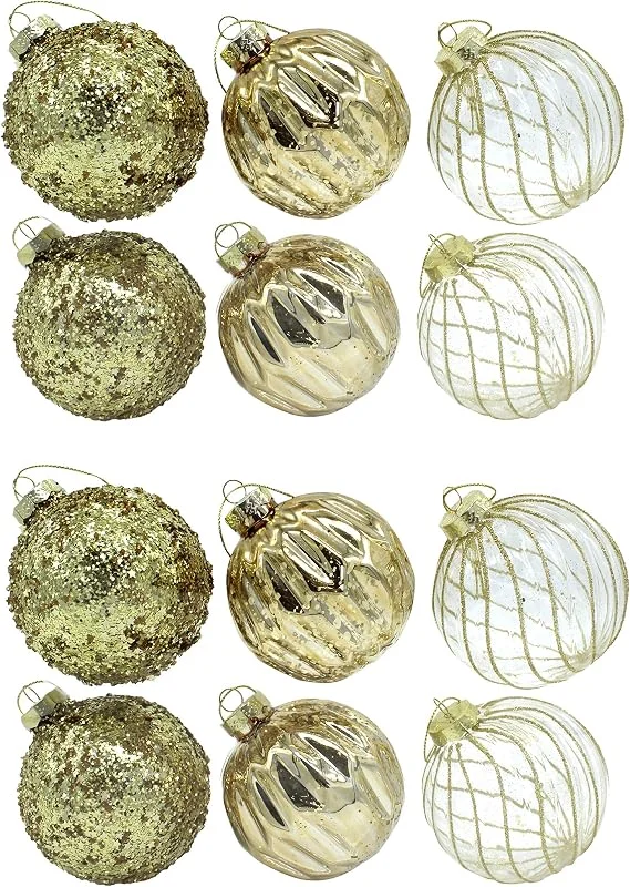 Besuche den DARO DEKO-Store DARO DEKO Glas Weihnachts-Kugel Mix Ø 8cm - 12 Stück Gold — Weihnachtsdeko
