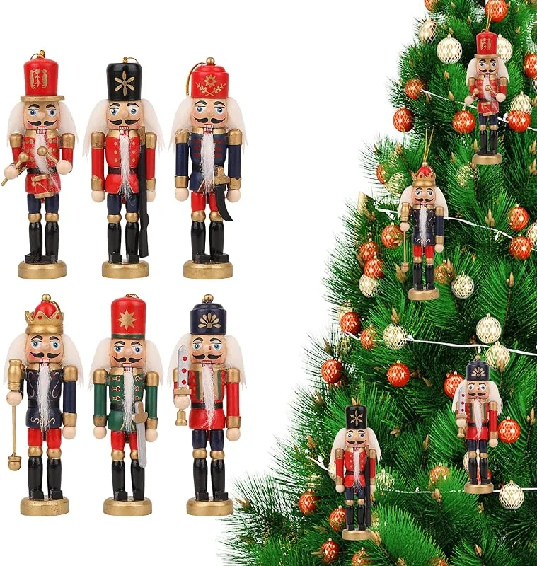 Besuche den Trimming Shop-Store Trimming Shop Nussknacker-Soldaten-Ornamente aus Holz, 13 cm, Mini-Weihnachtsbaumschmuck für traditionelle Weihnachtsdekoration, Girlanden, Kaminsims und Geschenke, 6 Stück