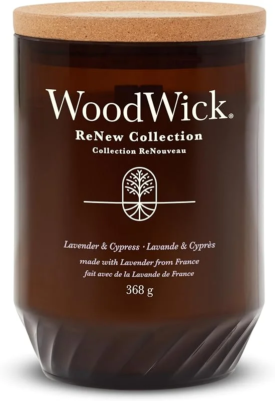 Besuche den WoodWick-Store WoodWick ReNew Duftkerze mit knisterndem Docht, Große Kerze in Cherry Lavender & Cypress, Pflanzliche Wachsmischung aus Soja & Kokosnuss, recycelte Materialien, Perfekte Geschenke für Frauen — Kerzenlicht Abendessen
