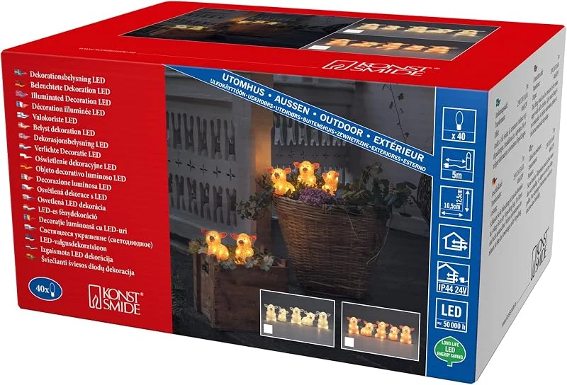 Besuche den Konstsmide-Store Konstsmide LED Acryl Schweine 5-er Set, pink, 40 warm weiße Dioden, 24V Außentrafo (IP44), 0, 8W, weißes Kabel - 6232-343 — Weihnachtsbeleuchtung