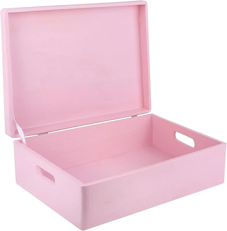 Besuche den Creative Deco-Store Creative Deco XL Rosa Große Holzkiste mit Deckel Weihnachten 40x30x14 cm — Geschenkverpackung