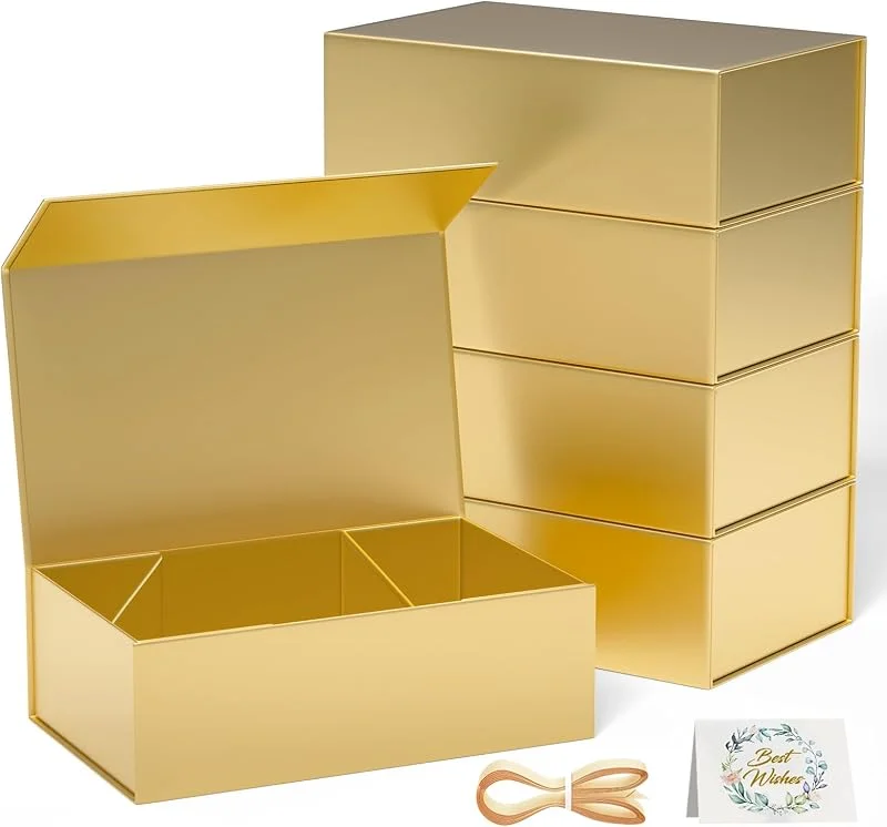 Marke: eascity 5 Pack Geschenkboxen, 30 x 15 x 10 cm Geschenkboxen für Geschenke mit Deckel Magnetverschluss Rechteck Faltbar für Trauzeugen Antragsbox Hochzeit Weihnachten Halloween Geburtstagsgeschenk (Gold) — Geschenkverpackung